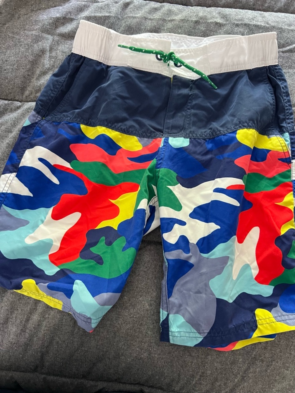 Mini Boden Multicolor Camo Swim Trunks - Navy, Red, Green, Yellow, Blue, White